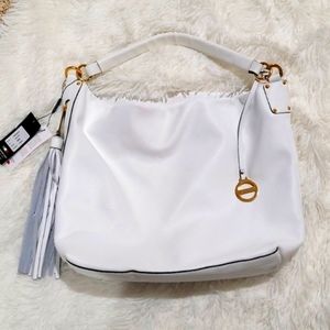 Alessandro Mari, white, leather bag, made in Italy, NWT, tassel